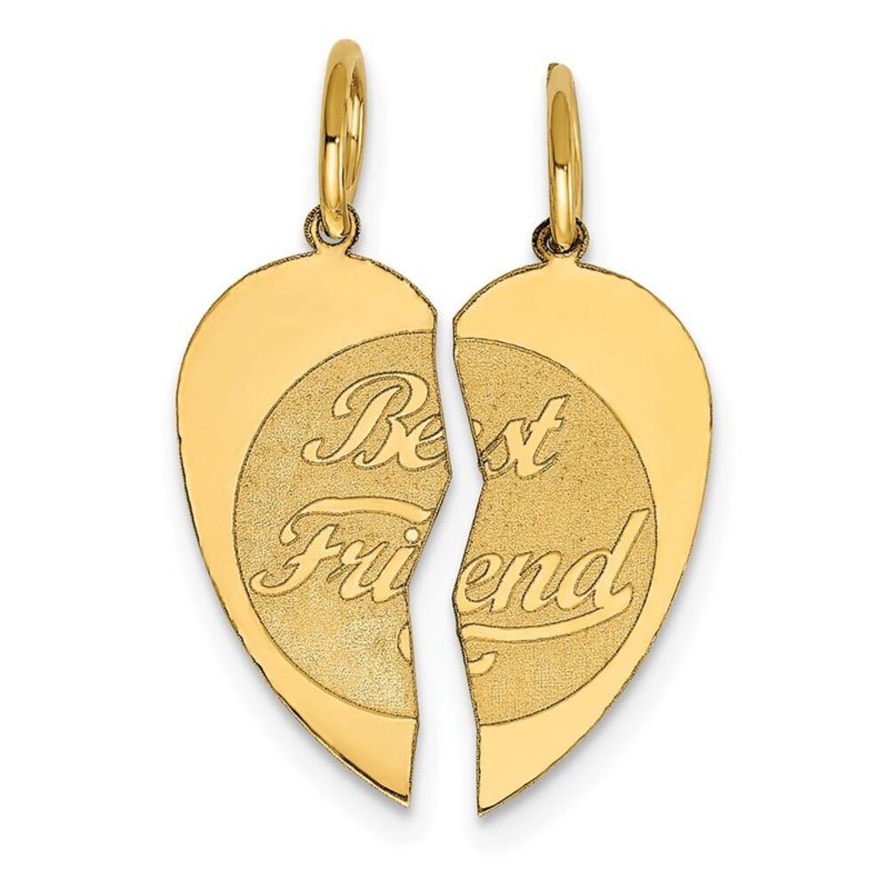 14k Yellow Gold Best Friend Heart Set of 2 Charm or Pendants, 15mm